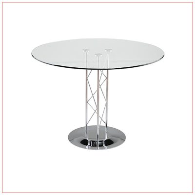 Trave Cafe Table - 36in Round Glass Top - LV Exhibit Rentals in Las Vegas