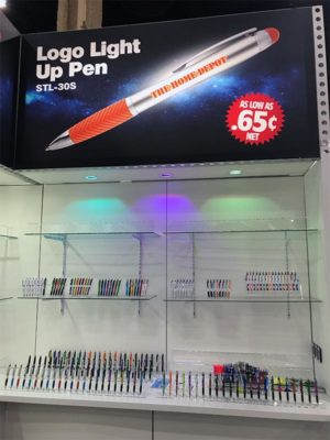 10x20 Trade Show Booth Rental Package 207 - Glass Shelves - Empire USA Pen - LV Exhibit Rentals in Las Vegas