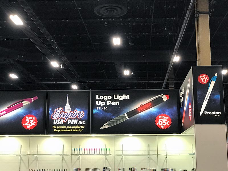 10x20 Trade Show Booth Rental Package 207 - LED Backlit Header - Empire USA Pen - LV Exhibit Rentals in Las Vegas