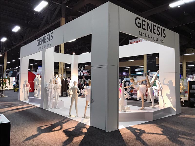 20x40 Custom Trade Show Booth Rental Package - Genesis Mannequins USA - Side View - LV Exhibit Rentals in Las Vegas