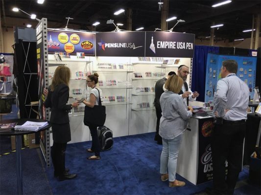 Empire USA Pen- 10x10 Trade Show Booth Rental Package 118 - Front Angle - LV Exhibit Rentals in Las Vegas