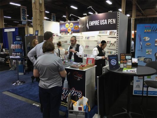 Empire USA Pen- 10x10 Trade Show Booth Rental Package 118 - Right Front Angle - LV Exhibit Rentals in Las Vegas
