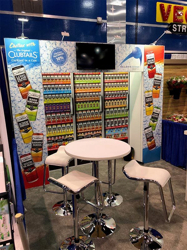 Geloso Beverage - 10x10 Trade Show Booth Rental Package 101 - Angle View - LV Exhibit Rentals in Las Vegas
