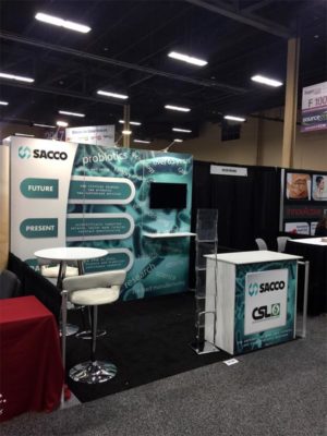 Sacco - 10x10 Trade Show Booth Rental Package 105 - Front Angle View LV Exhibit Rentals in Las Vegas