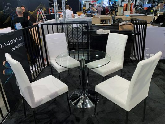Talia Cafe Table with White Lance Chairs - LV Exhibit Rentals in Las Vegas