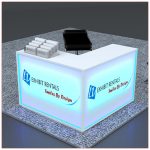 Trade Show Counter Rental Package C3 - LED Lit L-Shaped Reception Counter -Front Angle View - LV Exhibit Rentals in Las Vegas