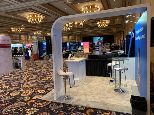 Alacriti - 10x10 Trade Show Booth Rental Package 100 Variation - Side Angle View - LV Exhibit Rentals in Las Vegas