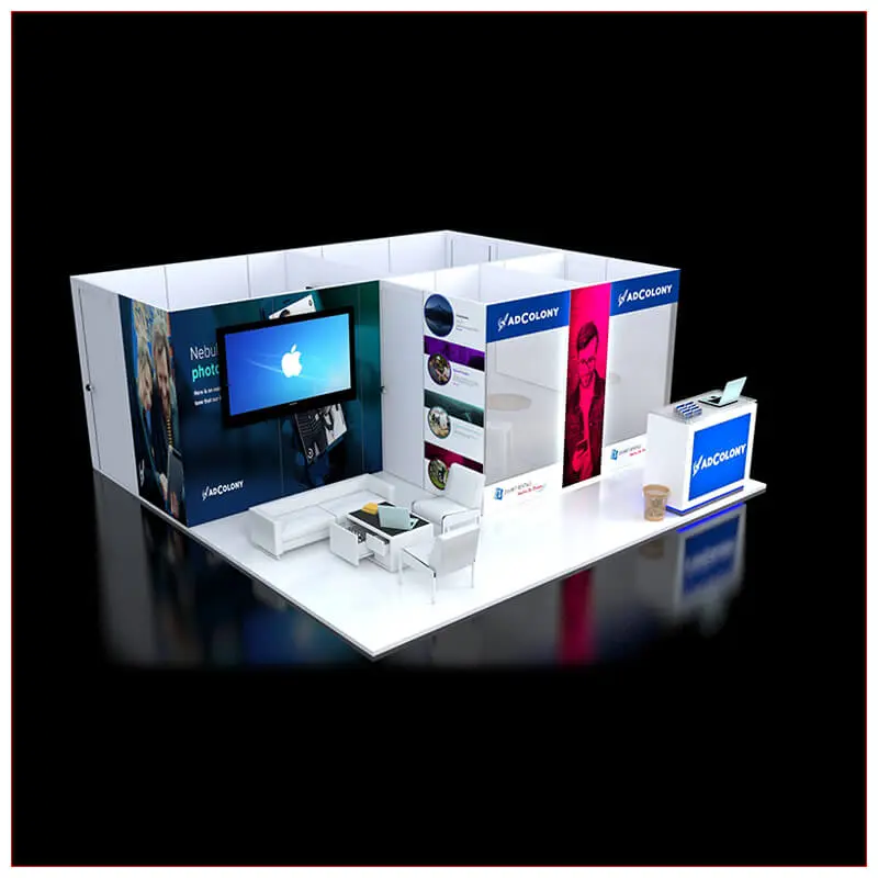 20x20 Trade Show Booth Rental Package 454 - Angle View - LV Exhibit Rentals in Las Vegas