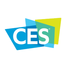 CES logo with bold white letters on overlapping blue, green, and yellow geometric shapes, representing the Consumer Electronics Show—an annual technology and innovation event in Las Vegas.