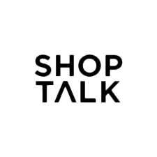 Shoptalk logo featuring bold, lowercase white text on a dark blue background, with a clean and modern sans-serif font representing the retail and eCommerce event brand.