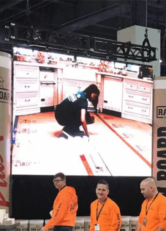 flying (rigged) led video wall trade show exhibit