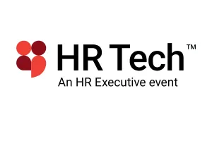 HR Tech logo with three red circular icons forming a stylized figure and black text reading ‘HR Tech – An HR Executive event,’ representing the leading human resources technology conference.